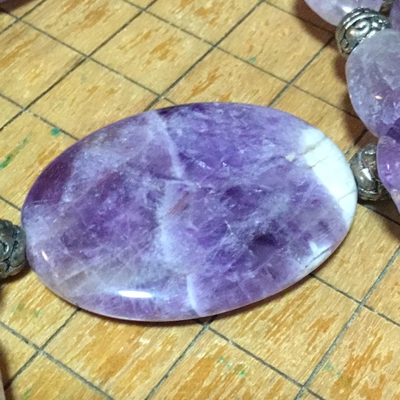 Semiprecious Charoite Stone Amethyst Crystal Necklace 19.5”L EVC 925 Claw Clasp - Picture 8 of 12